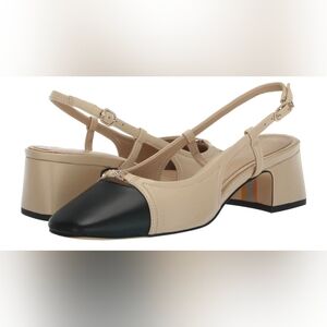 Sam Edelman Nude Tan Black Slingback Pumps Size 8.5/9 Square Toe Classic Heels